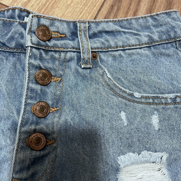 Forever 21 Distressed Jean Shorts Size 25 Button Fly Y2K Retro Denim Folded Hem - Picture 2 of 6